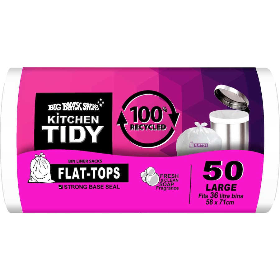 Big Black Sacks Kitchen Tidy Liners 100% Recycled Soapy Fresh 36l 50pack