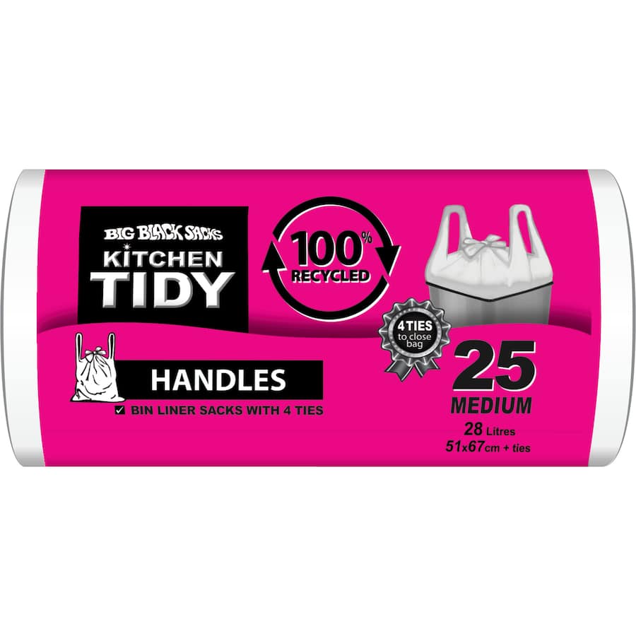 Big Black Sacks Kitchen Tidy Liners 100% Recycled White Medium 25pack