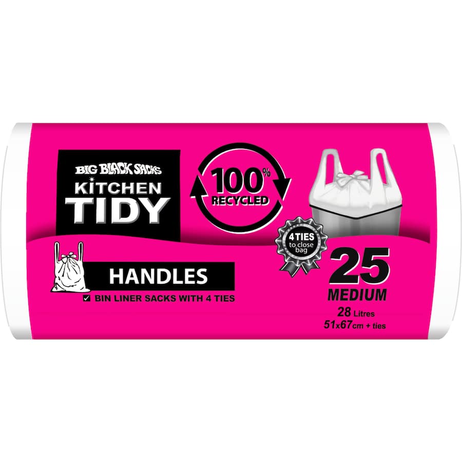Big Black Sacks Kitchen Tidy Liners 100% Recycled White Medium 25pack
