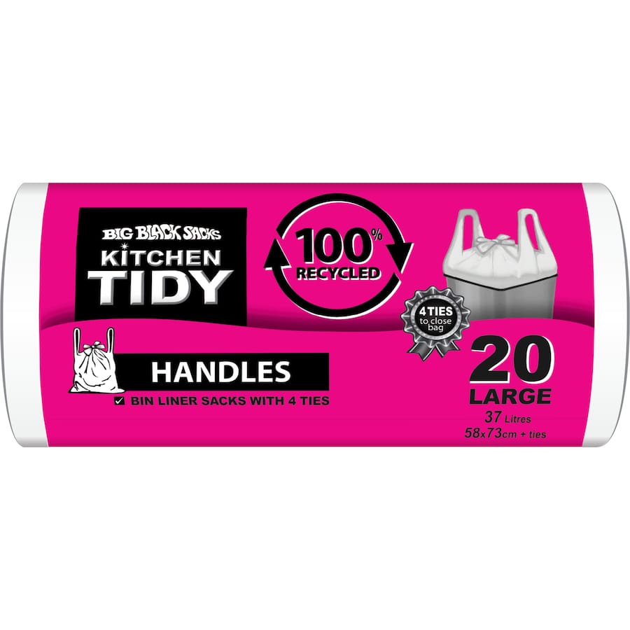 Big Black Sacks Kitchen Tidy Liners 100% Recycled White Large 20pack