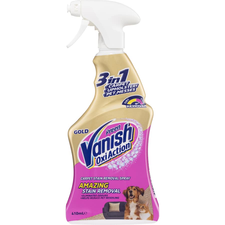 Vanish Preen Gold Carpet Stain Remover 3 In 1 Cleaning Spray Trigger 410mL
