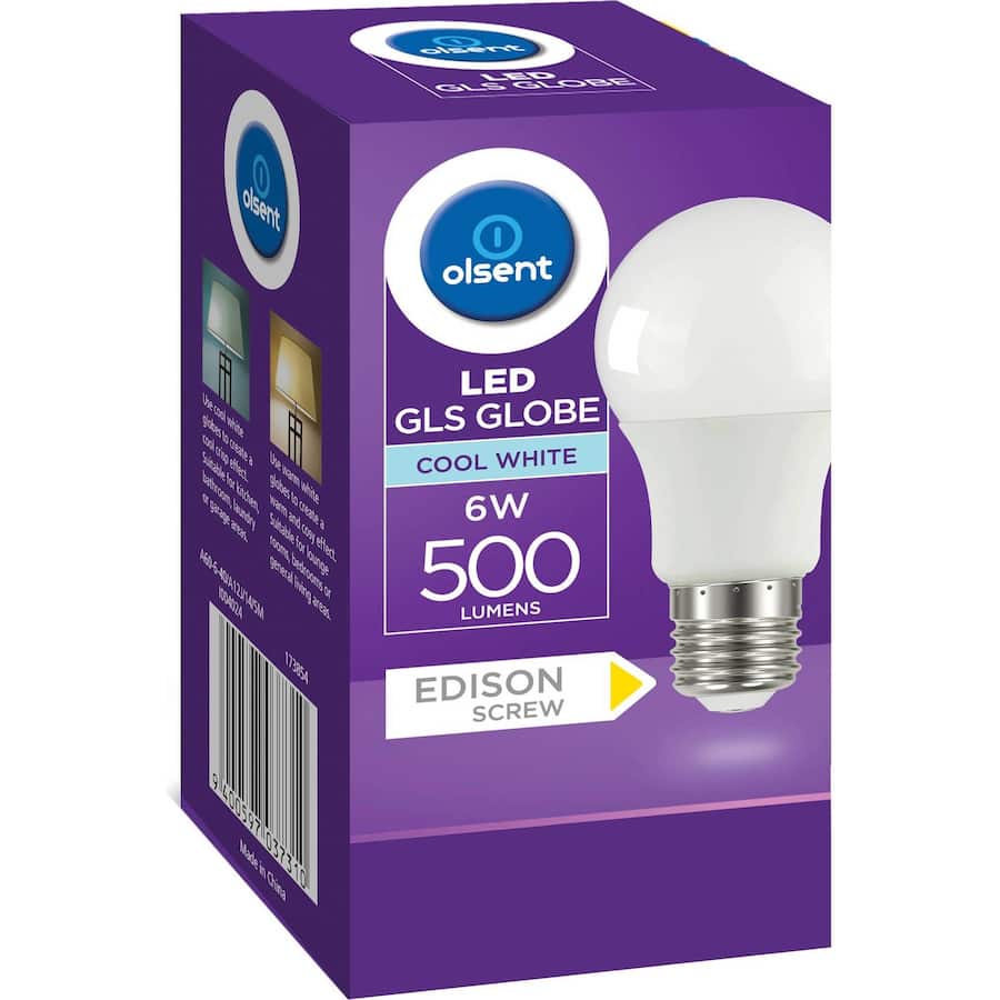 Olsent Led Light Bulb Gls Screw 6w 500lm 4000kg Cw 1pack