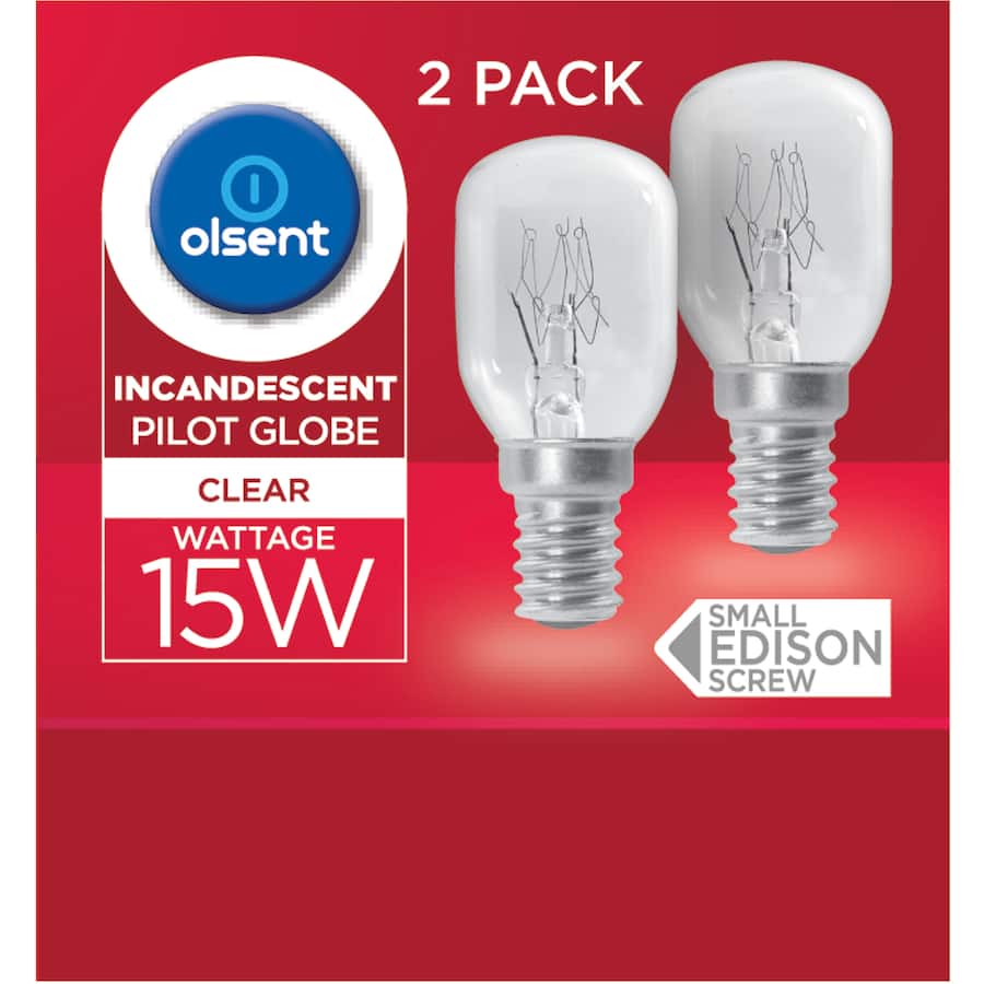 Olsent Pilot Ligh Bulb T28 Screw 15w Clear 2pack