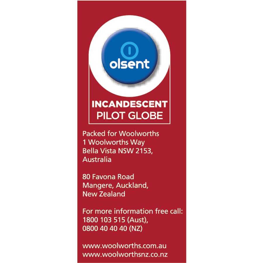Olsent Pilot Ligh Bulb T28 Screw 15w Clear 2pack
