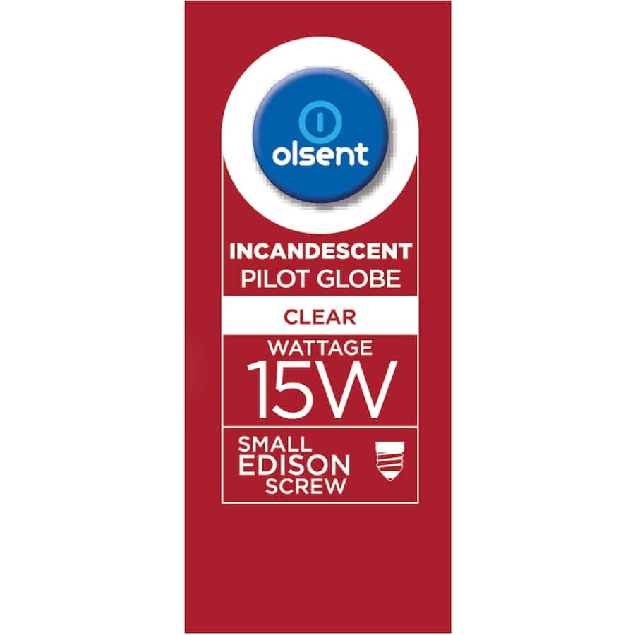 Olsent Pilot Ligh Bulb T28 Screw 15w Clear 2pack