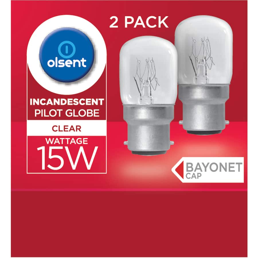 Olsent Pilot Ligh Bulb T28 Bayonet 15w Clear 2pack