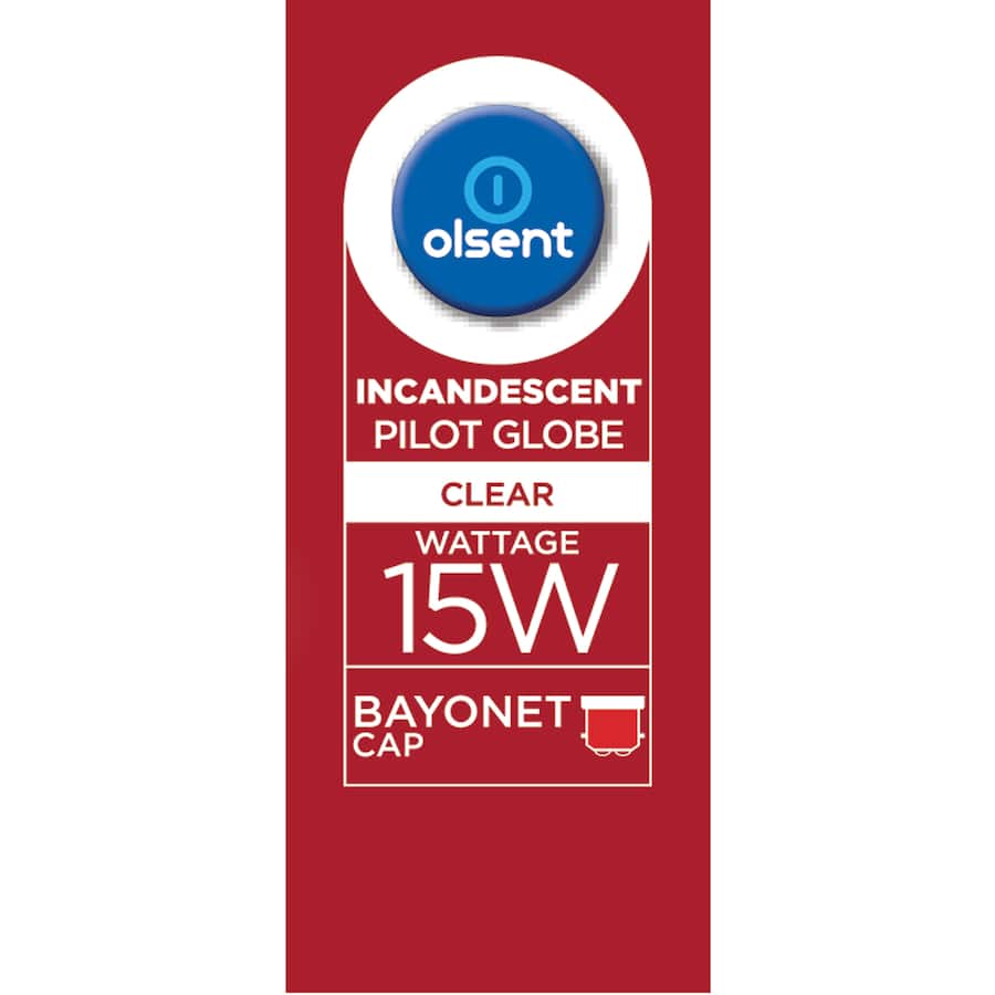 Olsent Pilot Ligh Bulb T28 Bayonet 15w Clear 2pack