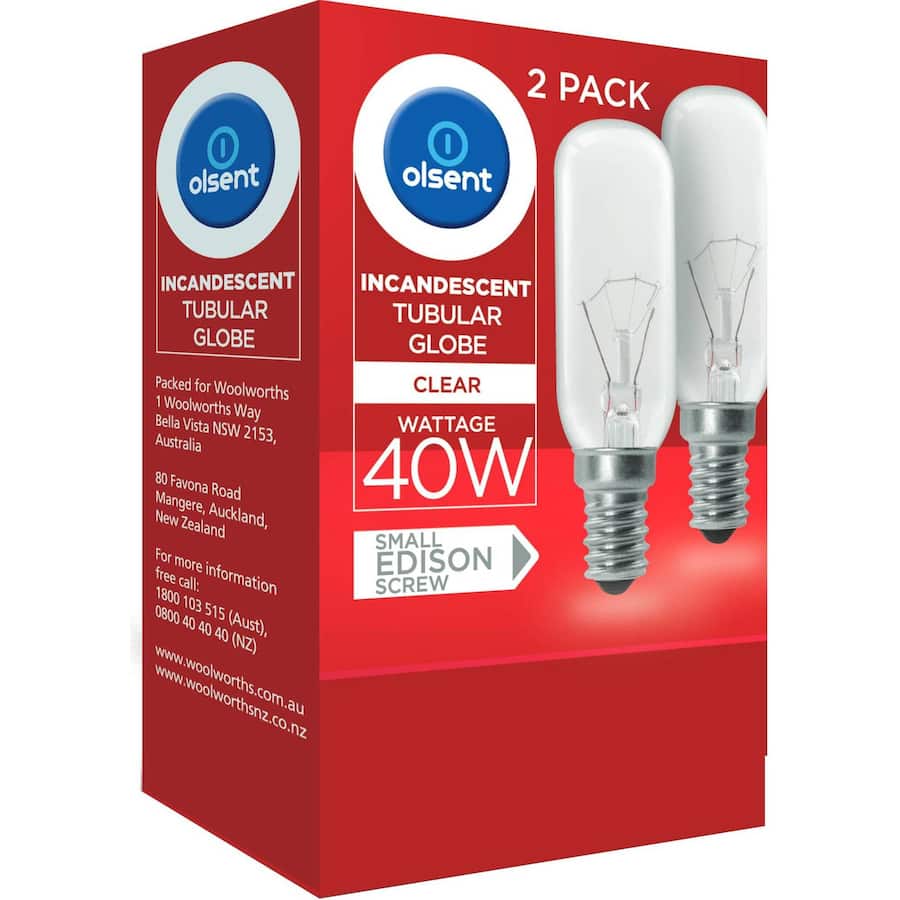 Olsent Pilot Ligh Bulb Tubular Screw 40w Clear 2pack