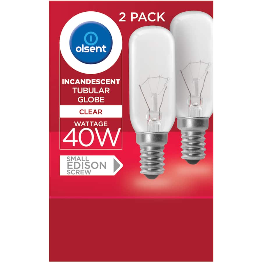Olsent Pilot Ligh Bulb Tubular Screw 40w Clear 2pack