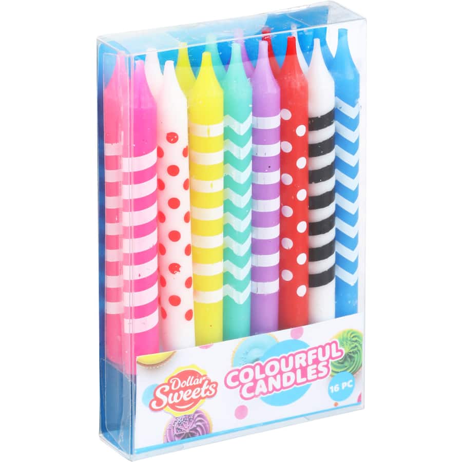 Dollar Sweets Stick Candles Assorted 16pack