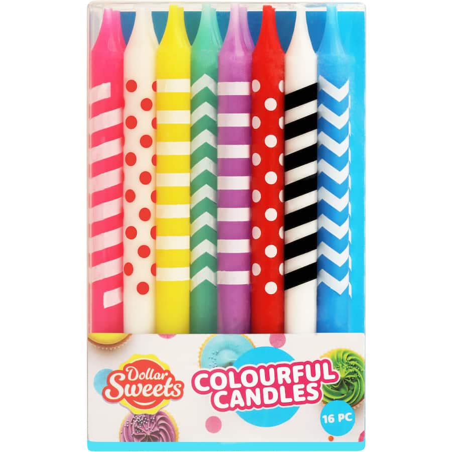 Dollar Sweets Stick Candles Assorted 16pack