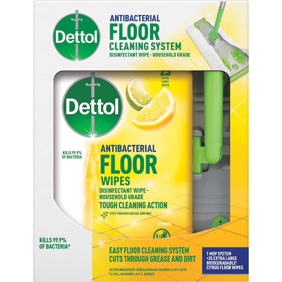 Dettol Antibacterial Floor Cleaning System & Wipes 25pack
