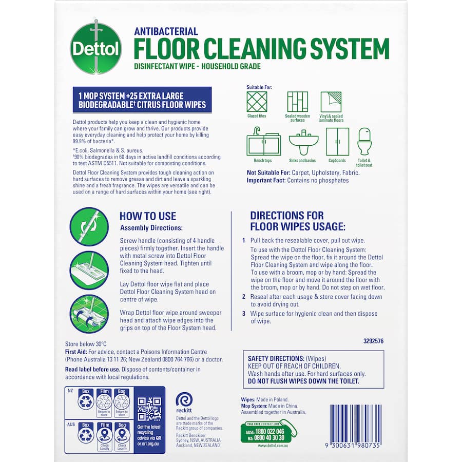 Dettol Antibacterial Floor Cleaning System & Wipes 25pack
