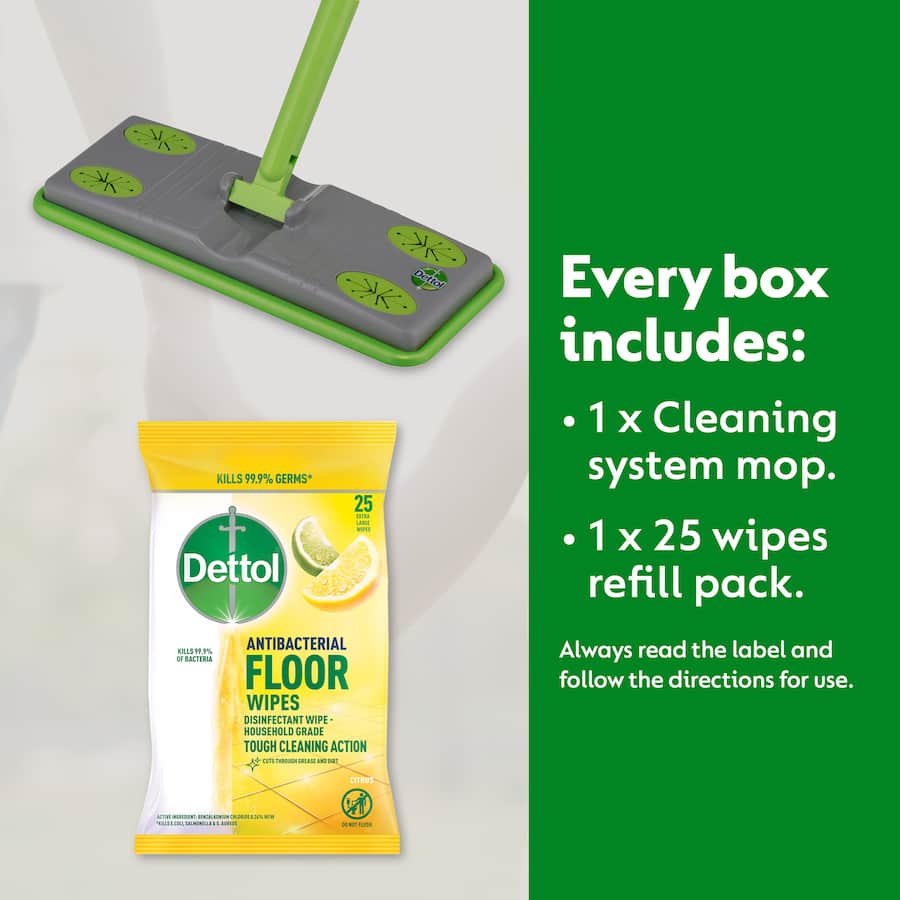 Dettol Antibacterial Floor Cleaning System & Wipes 25pack