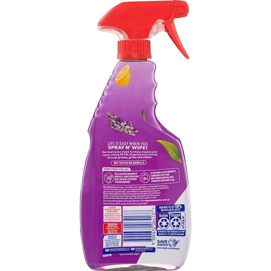 Ajax Spray N Wipe Multipurpose Cleaning Spray Antibacterial Lavender Citrus Trigger 500mL