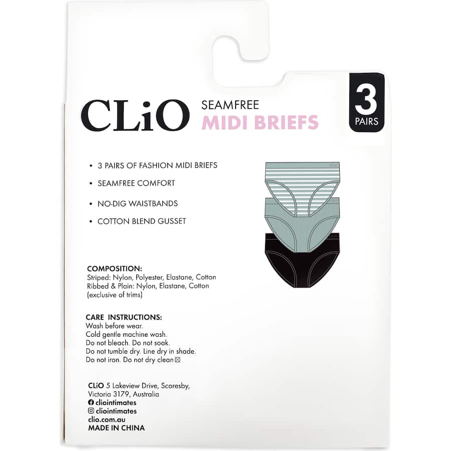 Clio Fashion Women's Underwear Midi Brief Assorted 14-16 3pack