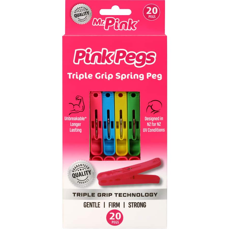 Mr Pink Clothes Pegs Triple Grip Spring 20pack