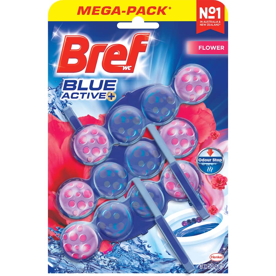 Bref Blue Active Toilet Flush Flower Blossom 50g each 3pack