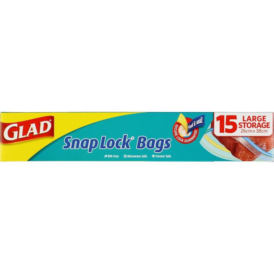 Glad Snaplock Plastic Bags Storage 26cmx38cm 15pack