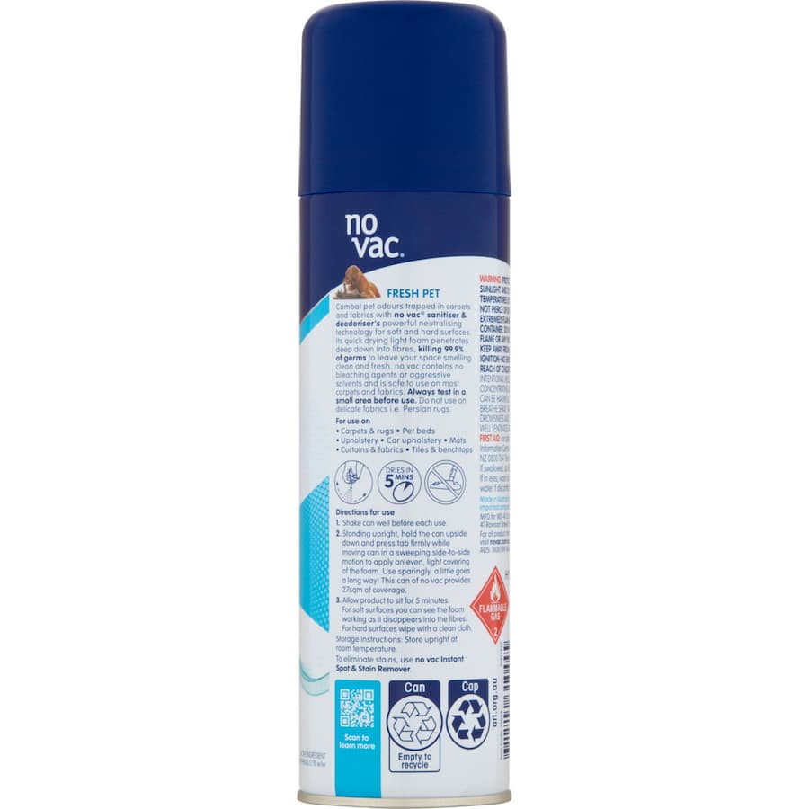 No Vac Carpet Care Deodoriser Pet Foam Aerosol 290g