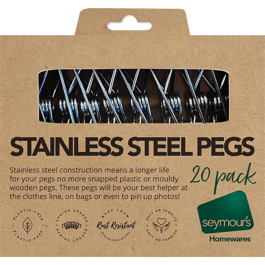 Seymours Clothes Pegs Stainless Steel 20pack