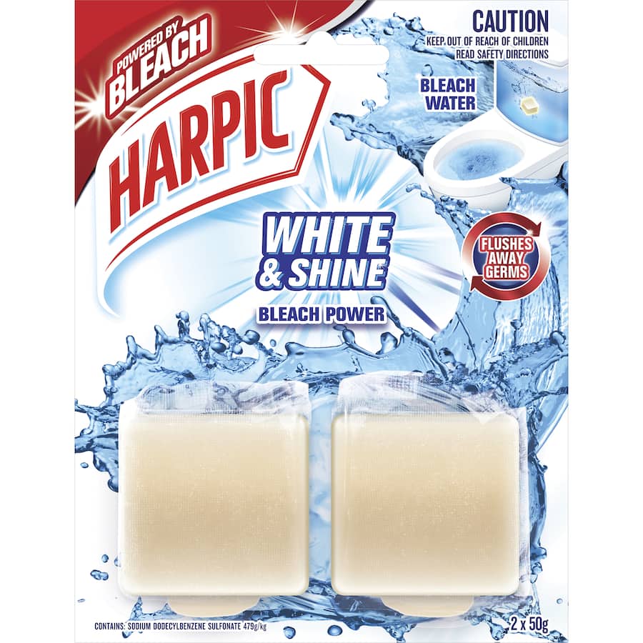 Harpic Toilet Cleaner White & Shine Bleach In Cistern Block 2 pack 100g