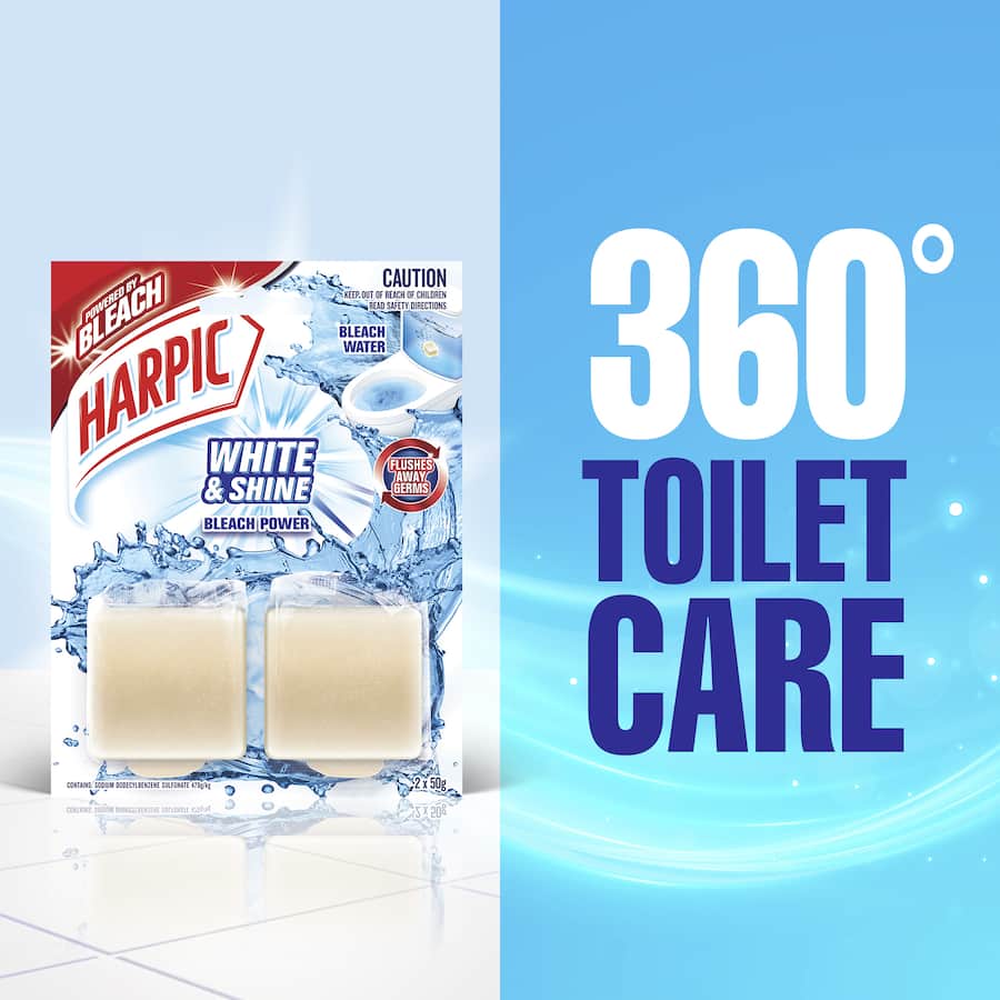 Harpic Toilet Cleaner White & Shine Bleach In Cistern Block 2 pack 100g
