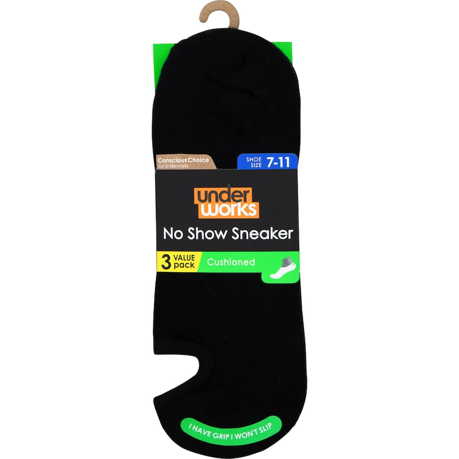Underworks Mens Socks No Show Cushioned Socks 7-11 3pack