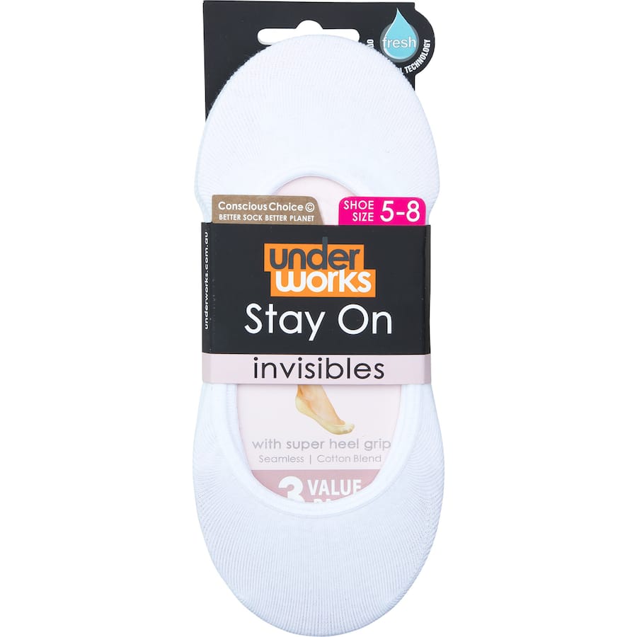 Underworks Ladies Socks Invisible Footlets Size 5-8 3pack