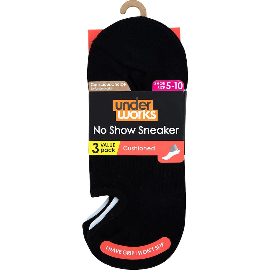 Underworks Ladies Socks No Show Cushioned Size 5-10 3pack