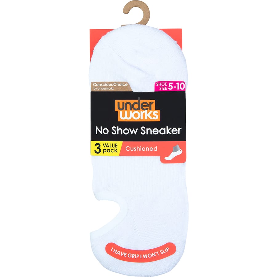 Underworks Ladies Socks No Show Cushioned Size 5-10 3pack