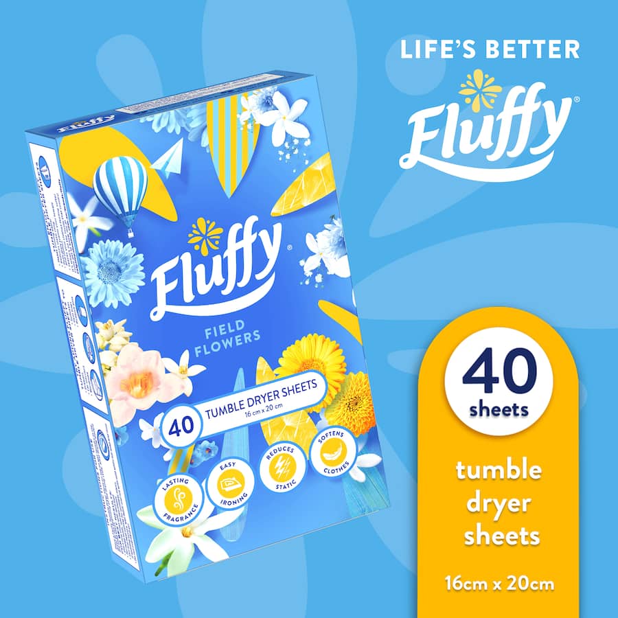 Fluffy Dryer Sheets Fabric Softener Conditioner Field Flowers 40pack