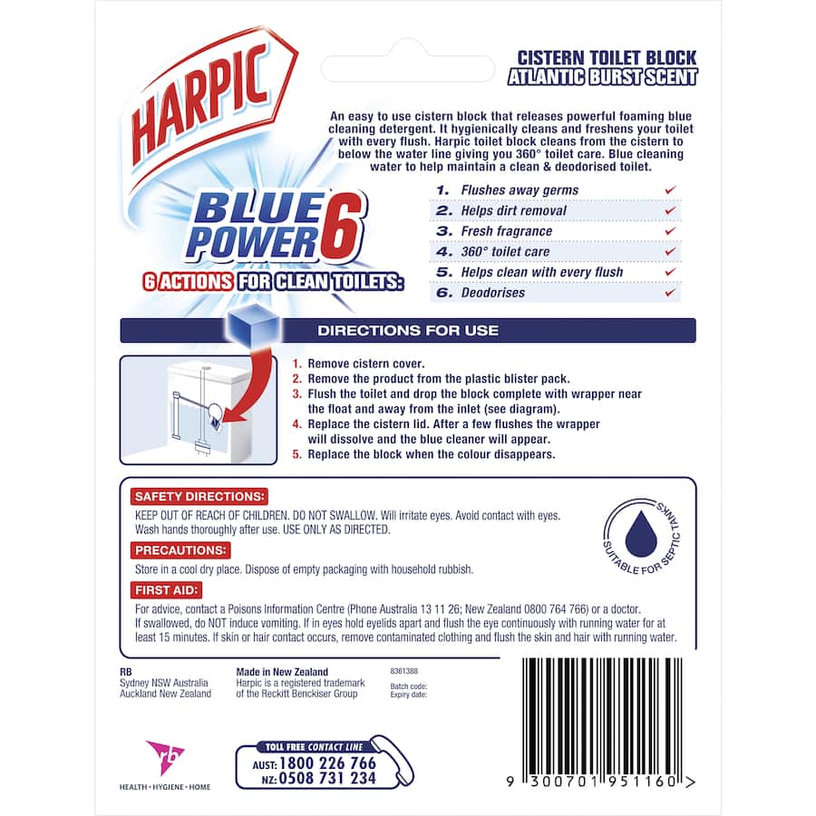 Harpic Toilet Cleaner Blue Power Atlantic Burst In Cistern 2 pack 100g