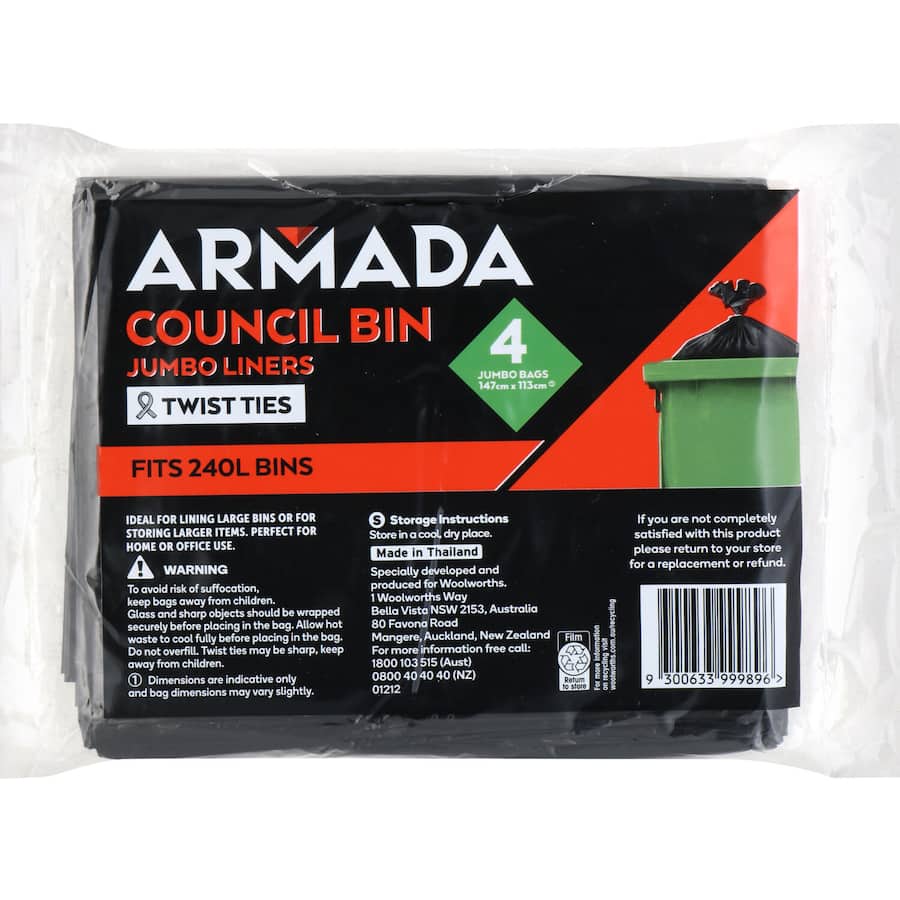 Armada Wheely Bin Liner Jumbo 240l 4pack