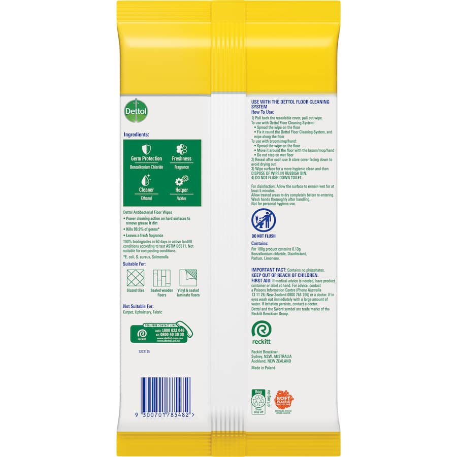 Dettol Antibacterial Floor Cleaning Wipes Citrus 25pack