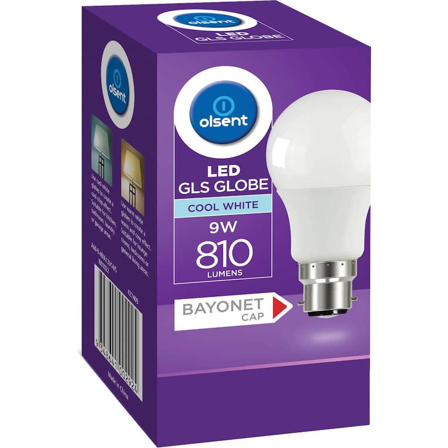 Olsent Bayonet Light Bulb Led 9w 810 Lumen Cool 1pack