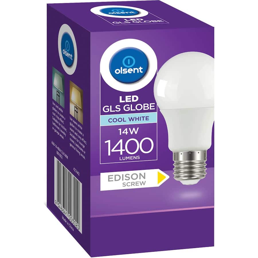 Olsent Screw Light Bulb Led 14w 1400 Lumen Cool 1pack