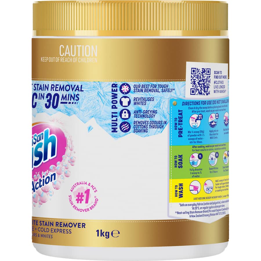 Vanish Napisan Gold Pro Oxi Action Stain Remover Crystal White Powder 1kg