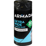 Armada Rubbish Bags 56l Extra Wide Drawstring Roll 20pack