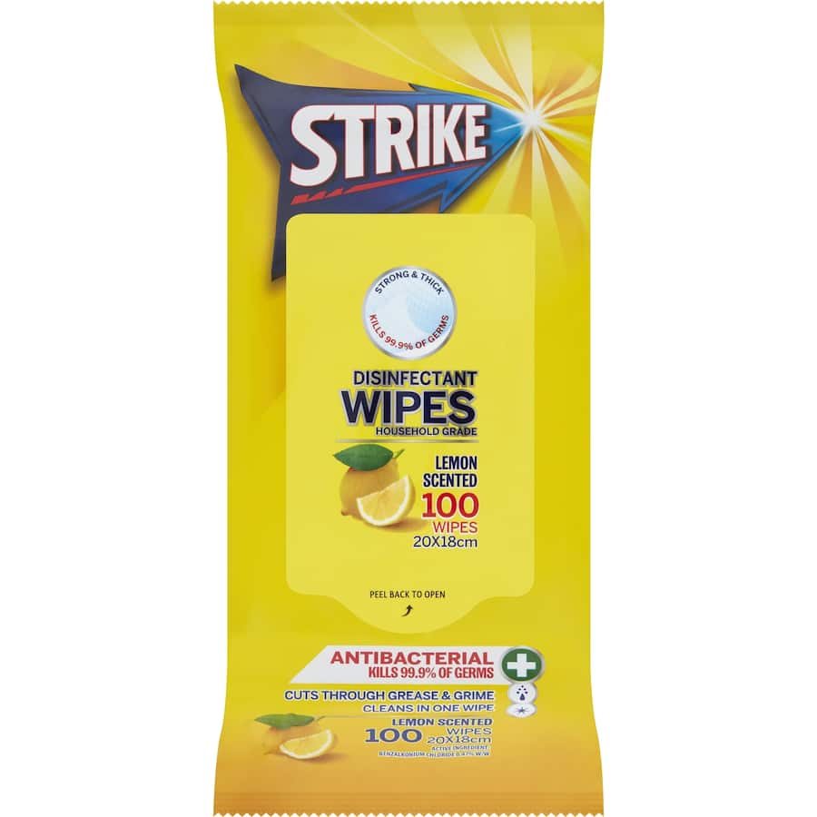 Strike Cleaning Wipes Disinfectant Lemon