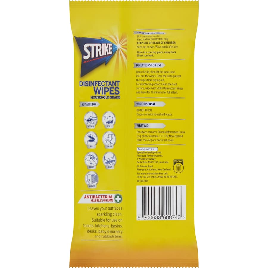 Strike Cleaning Wipes Disinfectant Lemon