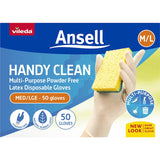 Vileda Ansell Handy Clean Latex Gloves M/l 50pack