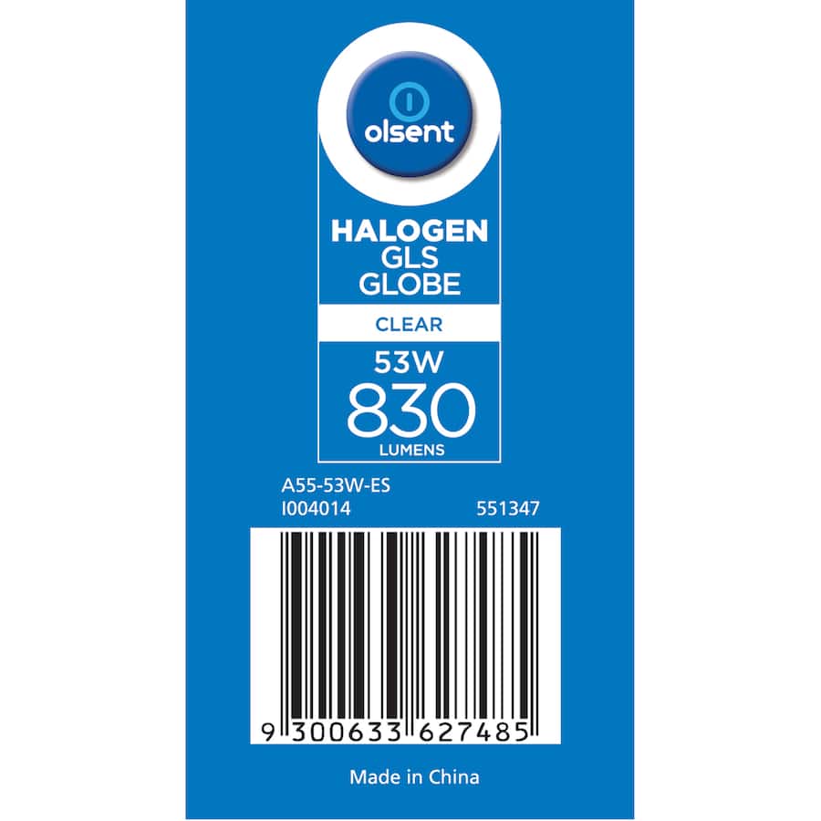 Olsent Halogen Round Bulb Screw 53w Clear 2pack