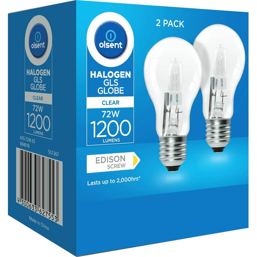 Olsent Halogen Round Bulb Screw 72w Clear 2pack