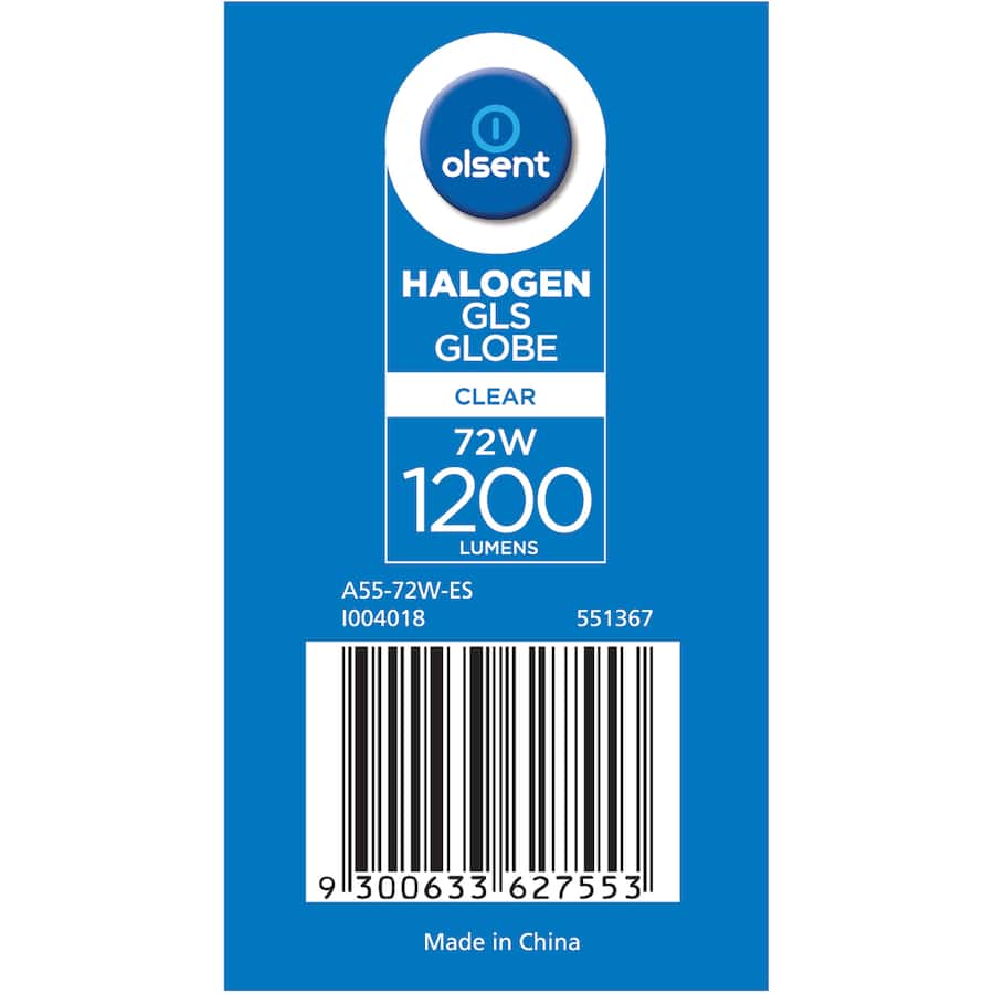 Olsent Halogen Round Bulb Screw 72w Clear 2pack