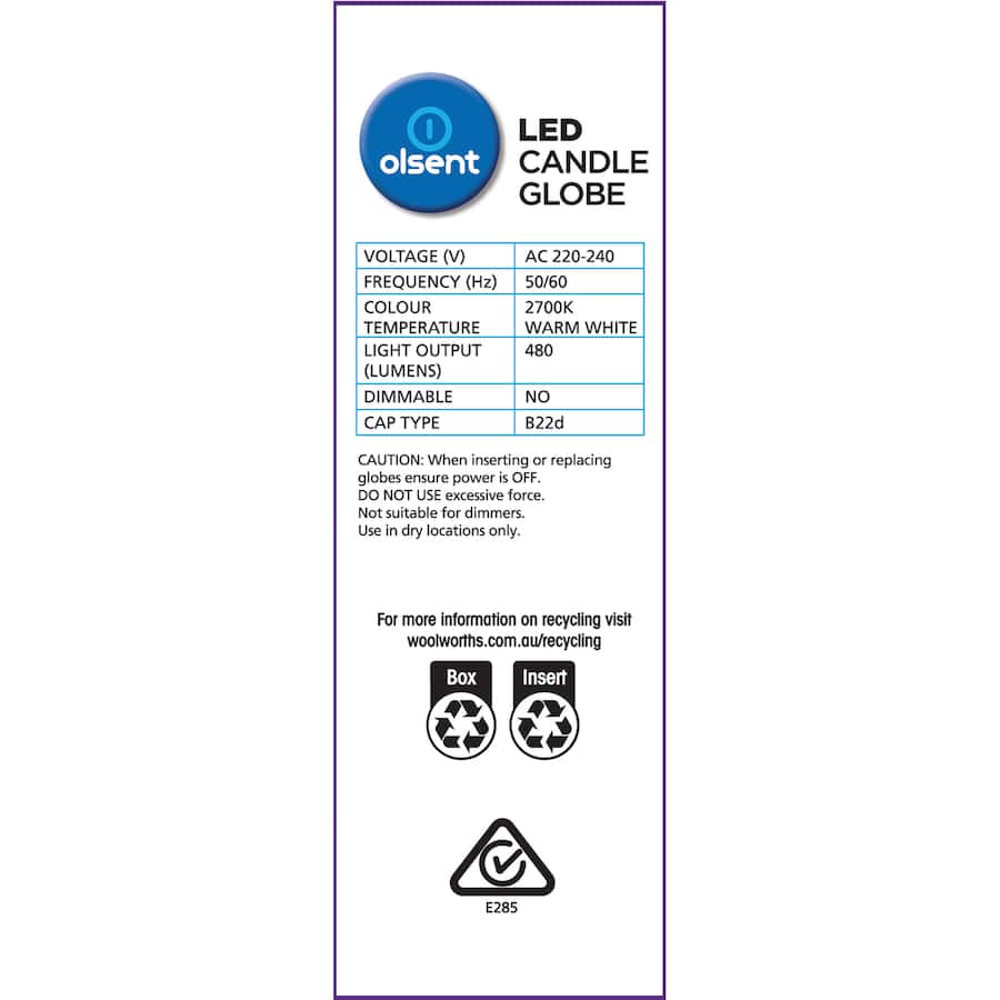 Olsent Led Candle Bulb Bayone 5.5w 480lm 1pack