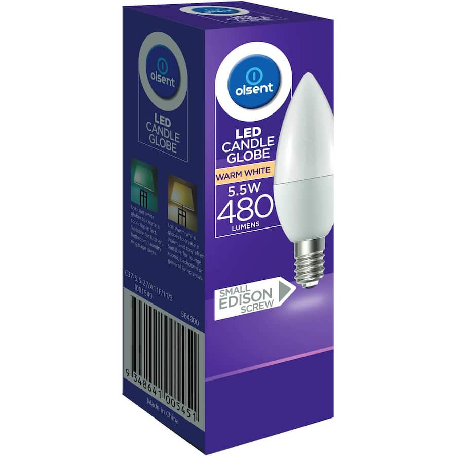 Olsent Led Candle Bulb Screw 5.5w 480lm 1pack