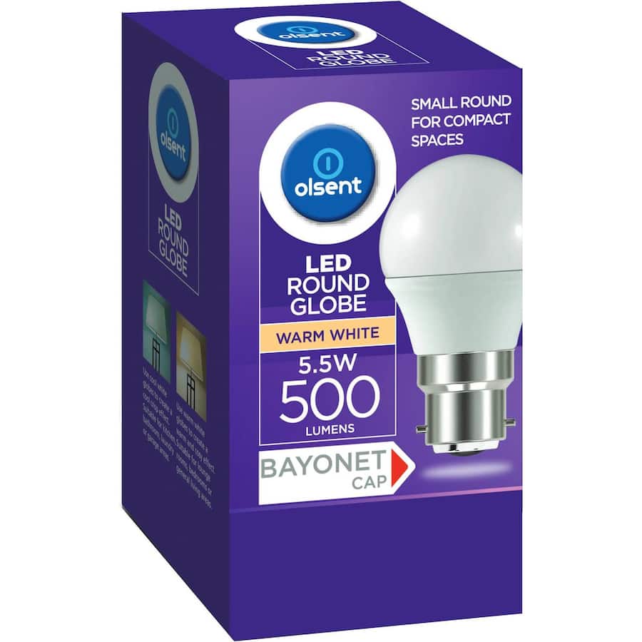Olsent Led Light Bulb Round Bayonet 5.5w 500lm 1pack