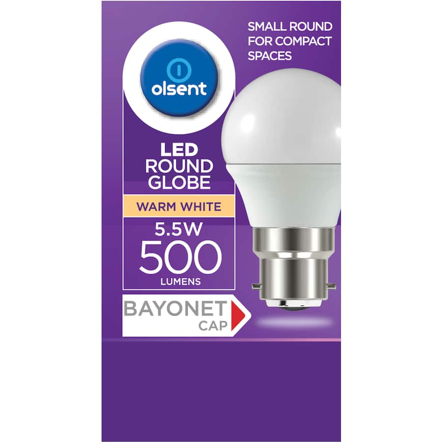 Olsent Led Light Bulb Round Bayonet 5.5w 500lm 1pack