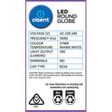 Olsent Led Light Bulb Round Bayonet 5.5w 500lm 1pack